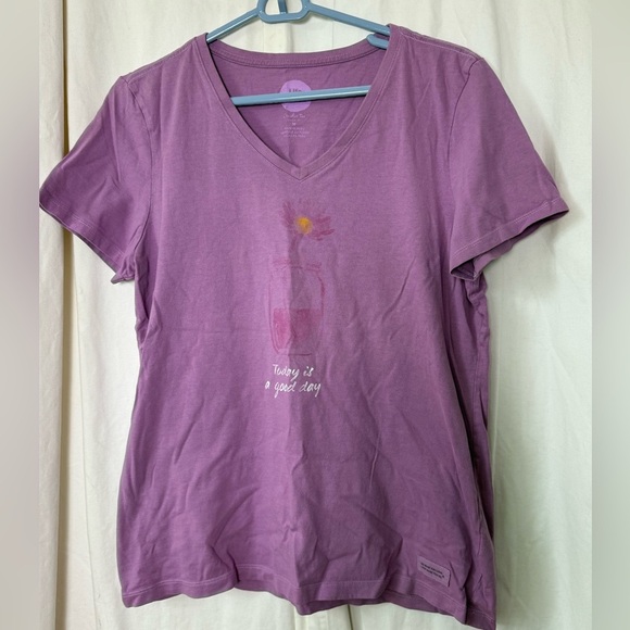 Life Is Good Women's Sz M SS Tee Today Is A Good Day PTP 20" V-Neck - Picture 1 of 6